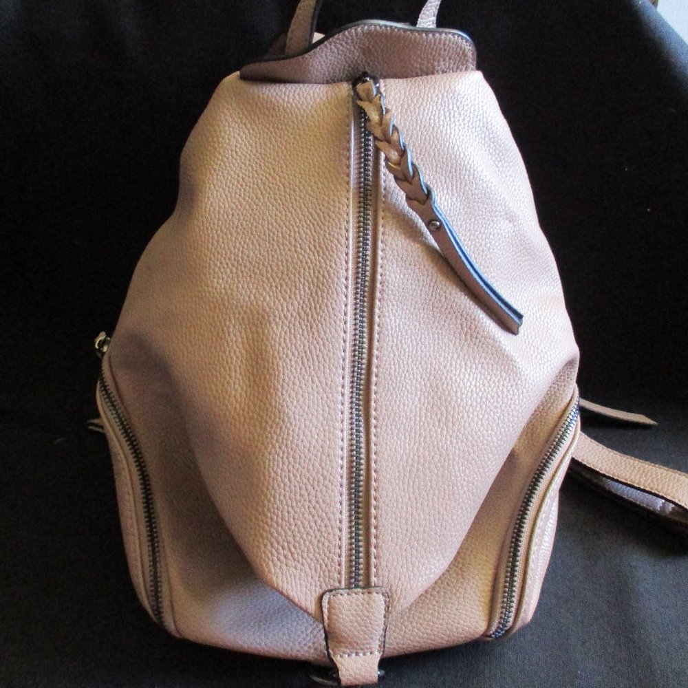 Lily & Ivy Small Taupe Pebbled Faux Leather 3 Compartmart Zippered Backpack